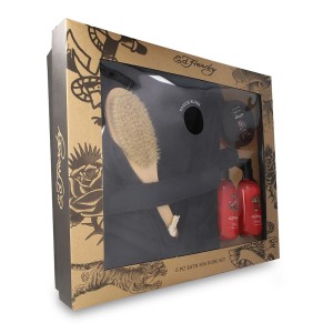 Ed Hardy Set 5pzs 2 In 1 Shampoo &amp; Conditioner 250ml  / Men's Face Wash 250ml / Shaving Cream 250ml / Bath Brush / Plush Bath Robe Caballero